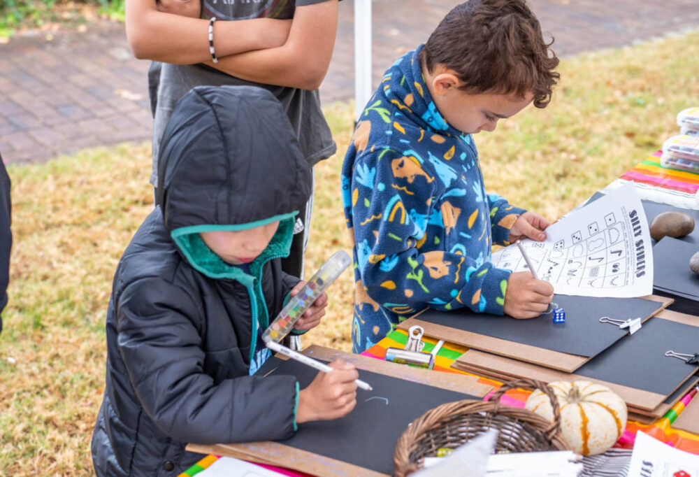 Children making art outside
