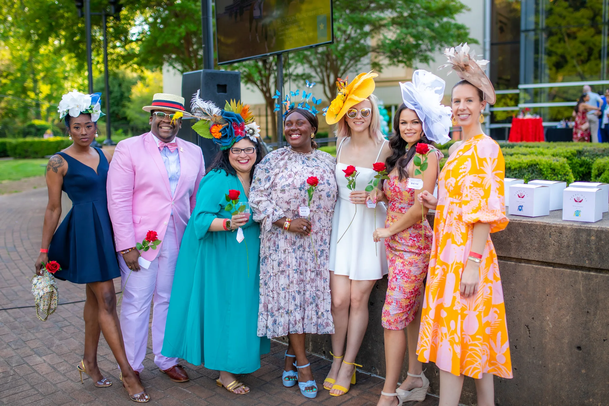 Group of people dressed up for Derby Days