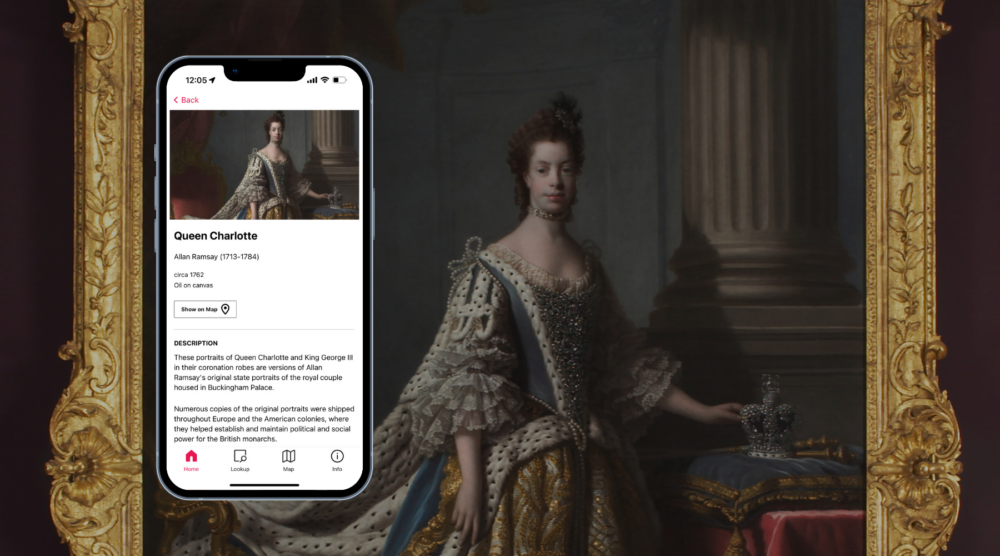 Portrait of Queen Charlotte being scanned by Bloomberg Connects app