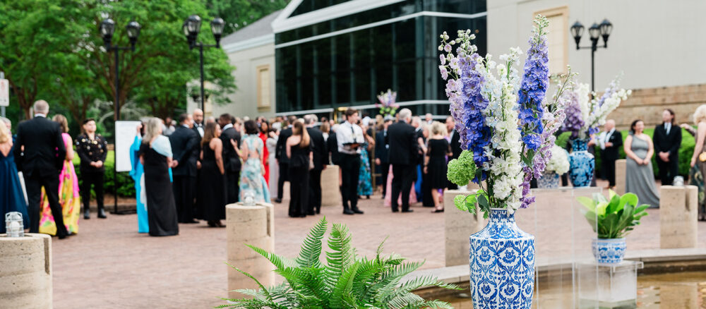 Photo of chinoiserie planters in the fountain in front of Mint Museum Randolph