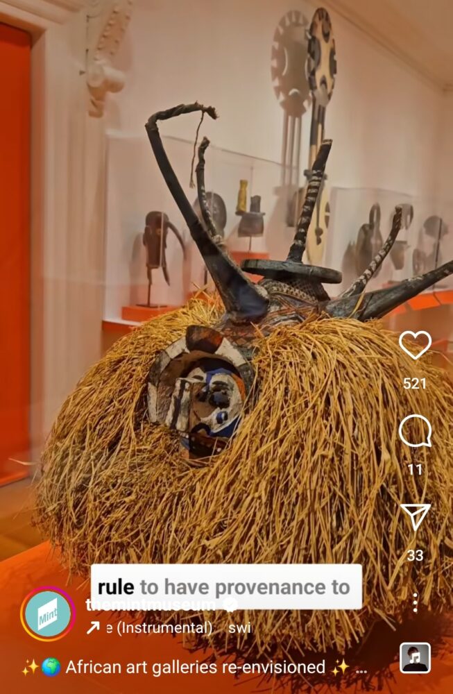 screenshot of Instagram Reel about African Art gallery reinstall